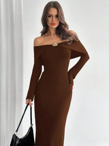 SHEIN Firerie فستان ضيق وأنيق بلون بني