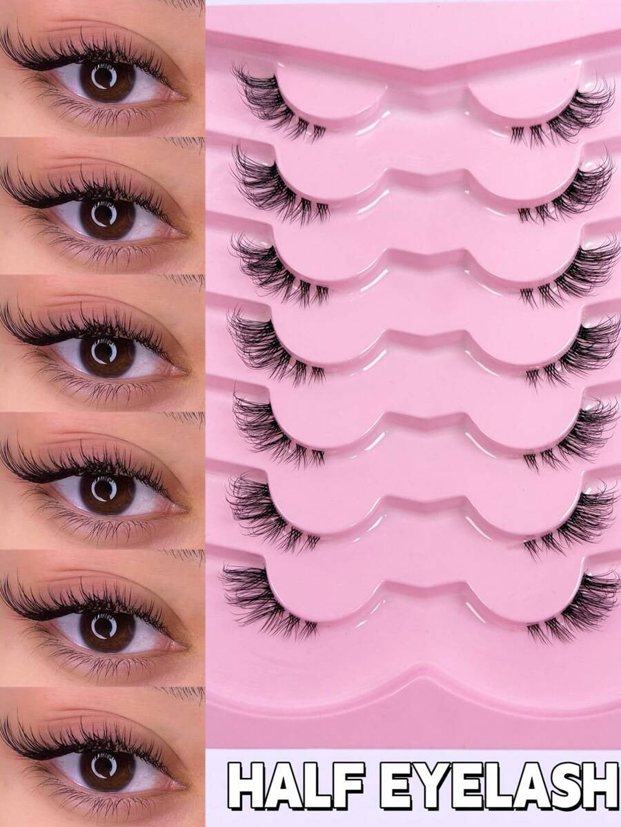 SHEIN رموش 7 أزواج نصفية طبيعية ذيل عين القطة