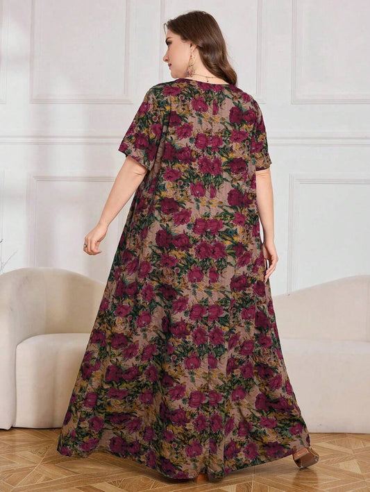 SHEIN فستان بوهيمي مطبع برسومات زهور بأكمام خفاش