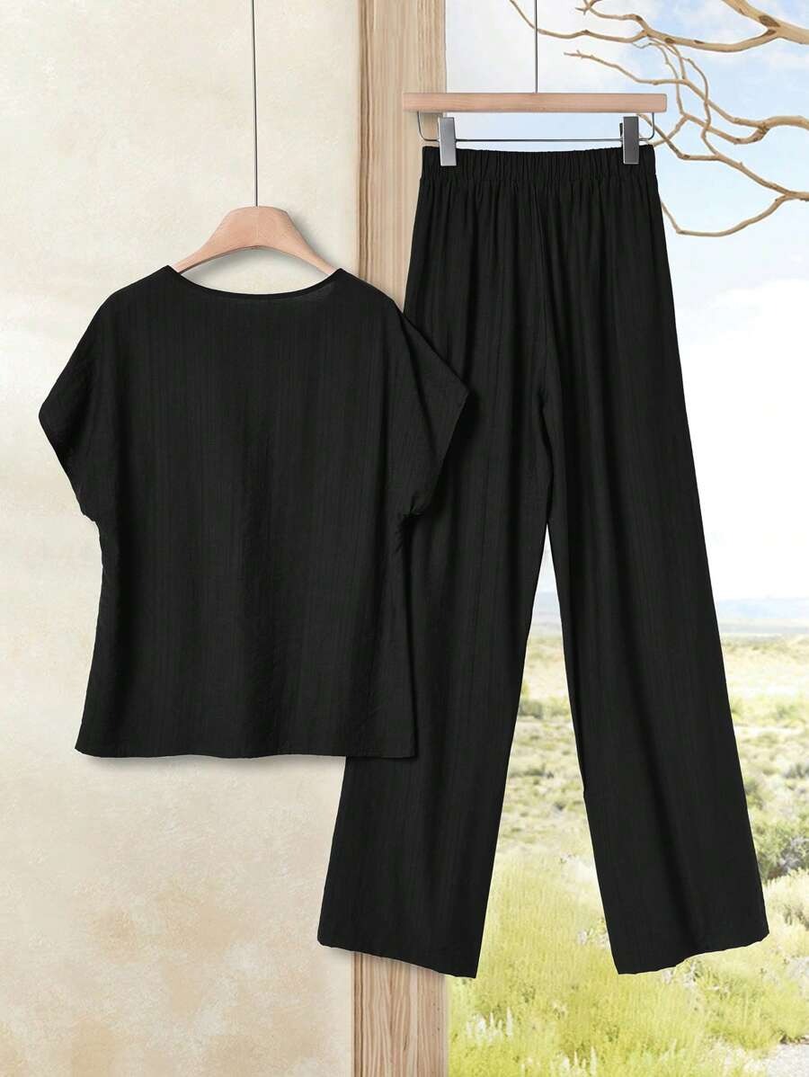 SHEIN Rusticease مجموعة قميص وسروال من