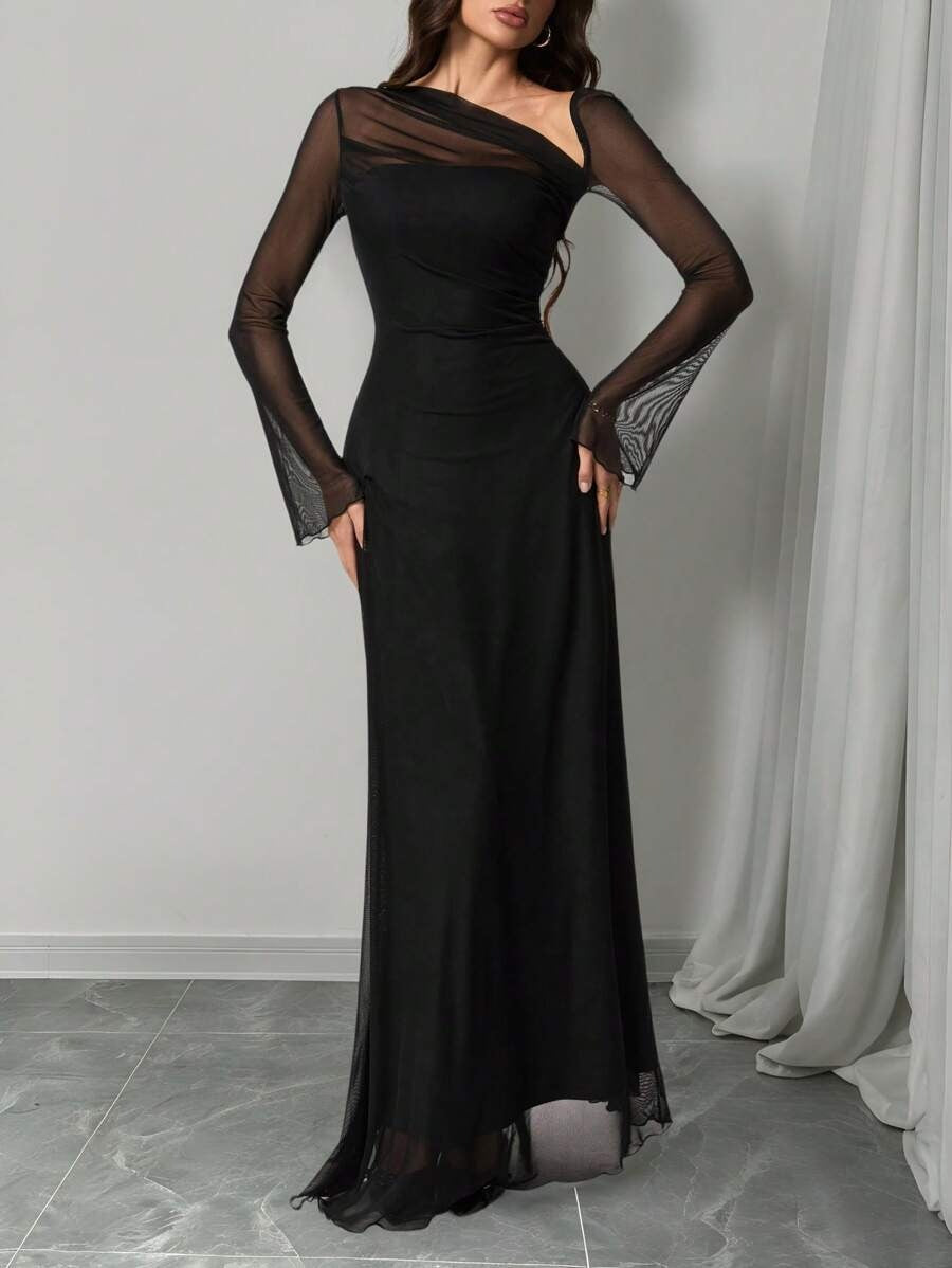 SHEIN Tall فستان ماكسي طويل ضيق بلون أسود