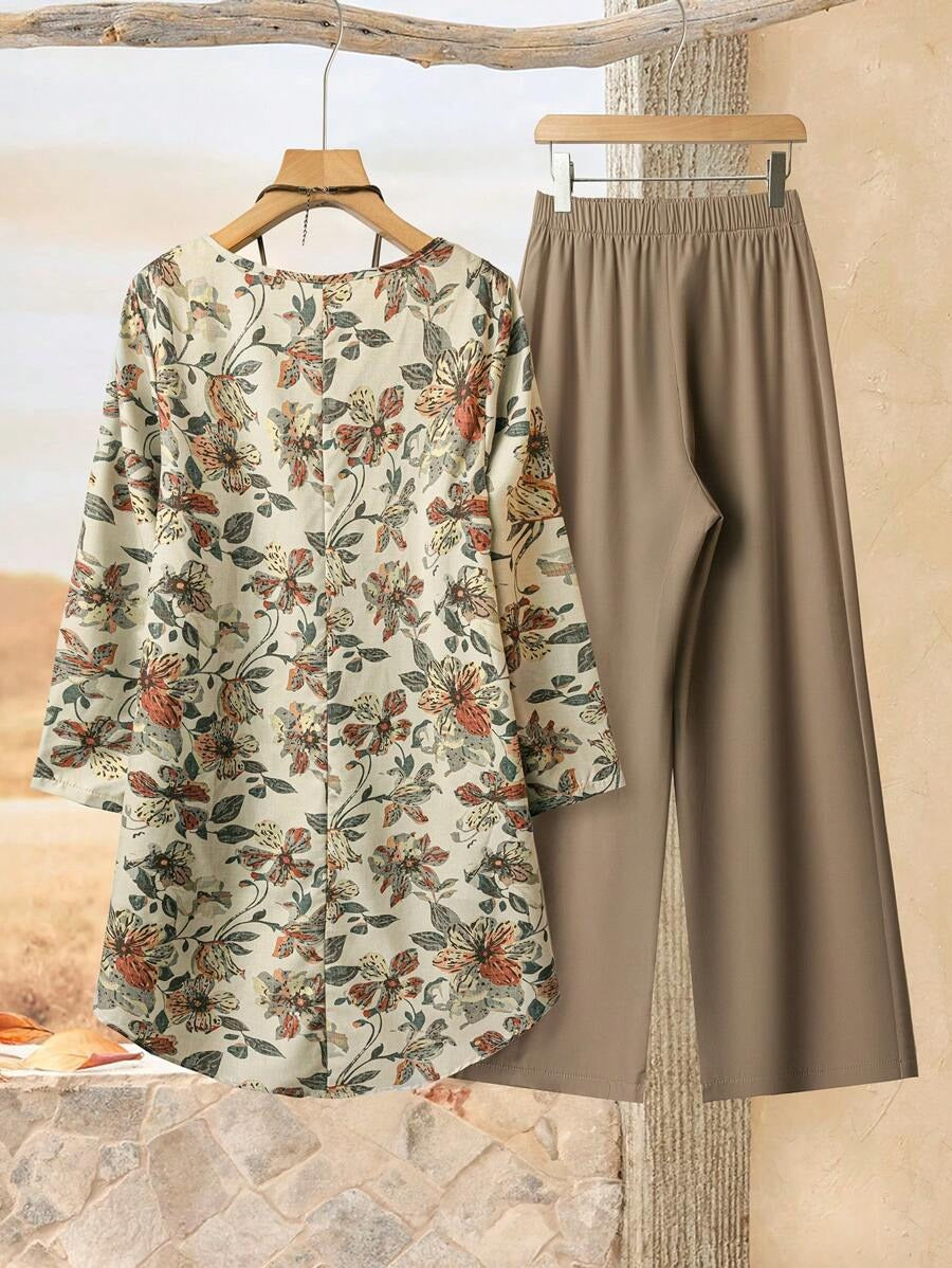 SHEIN Rusticease مجموعة بنطال وبلوزة