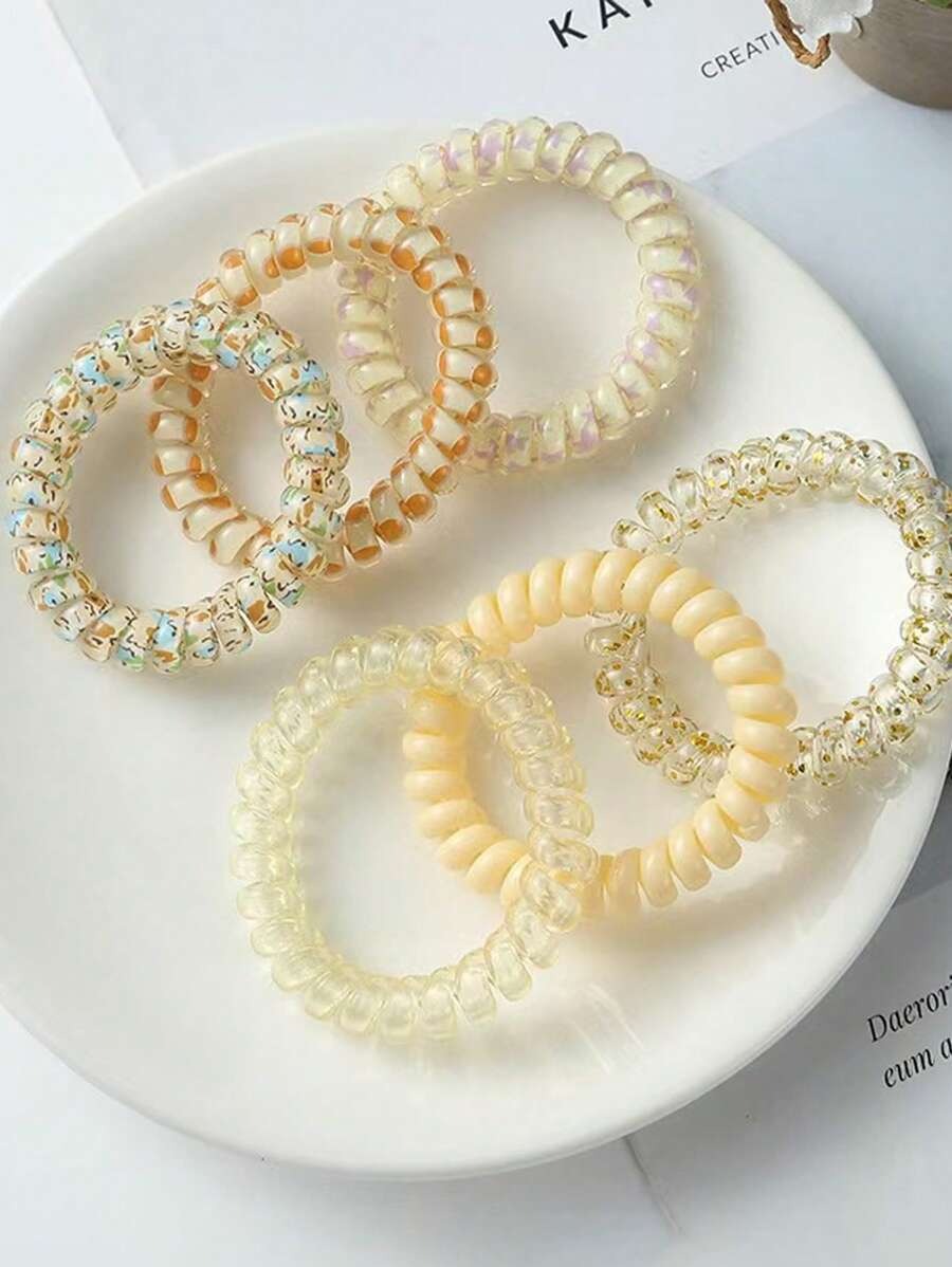 SHEIN  عبوة 6 قطع من ربطات الشعر الحلزونية بنقوش زهرية