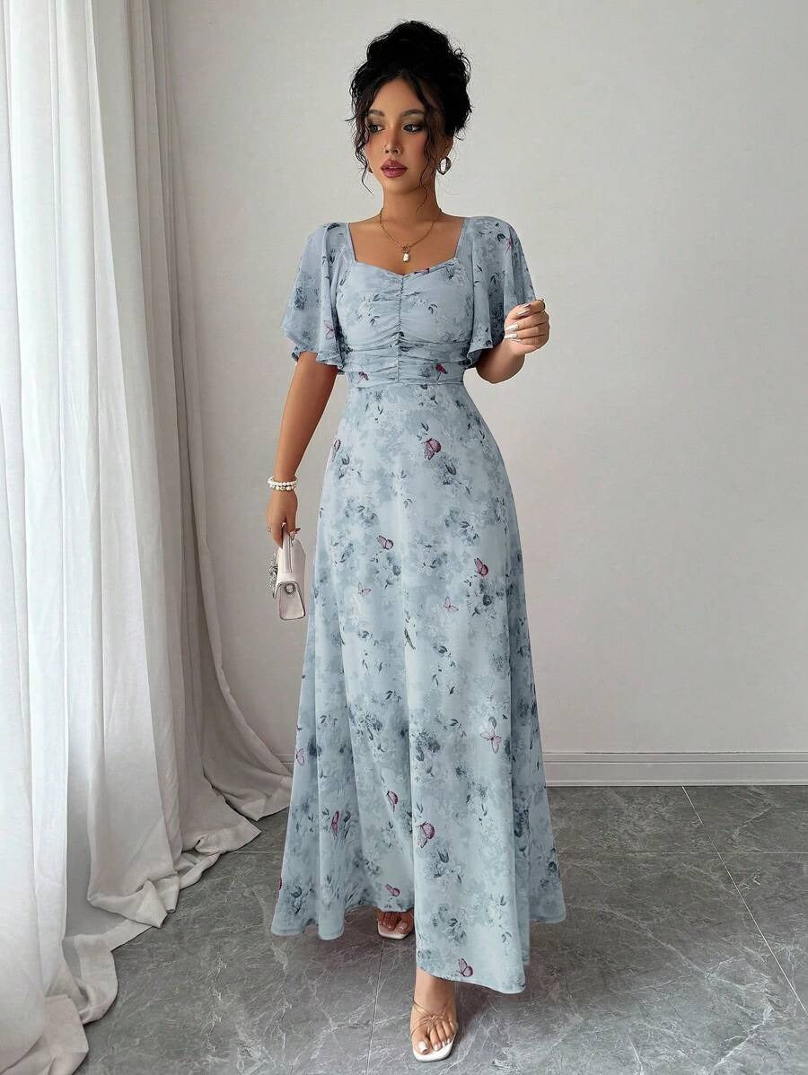 SHEIN Modelyn فستان شيفون صيفي بطبعة فراشات