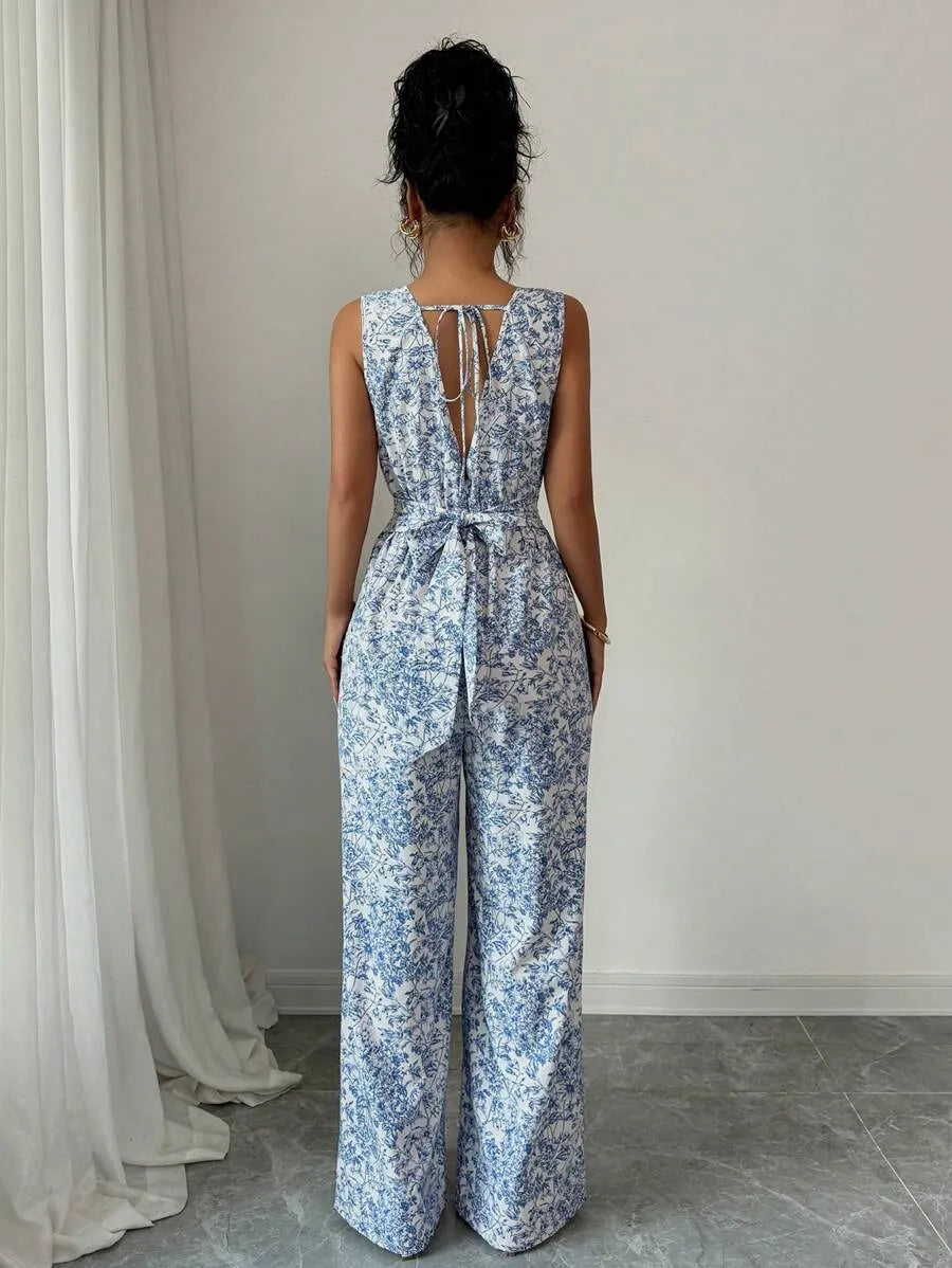 SHEIN Breezaya جمبسوت زهرية أنيقة بظهر مكشوف من