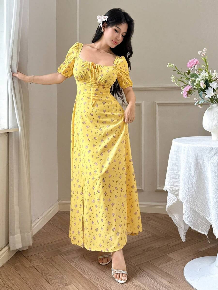 SHEIN Modelyn Sylvan Green فستان صيفي طويل بنقشة زهور لون