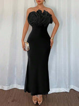 SHEIN Selianne فستان أسود طويل شيفون مزين بزهرات
