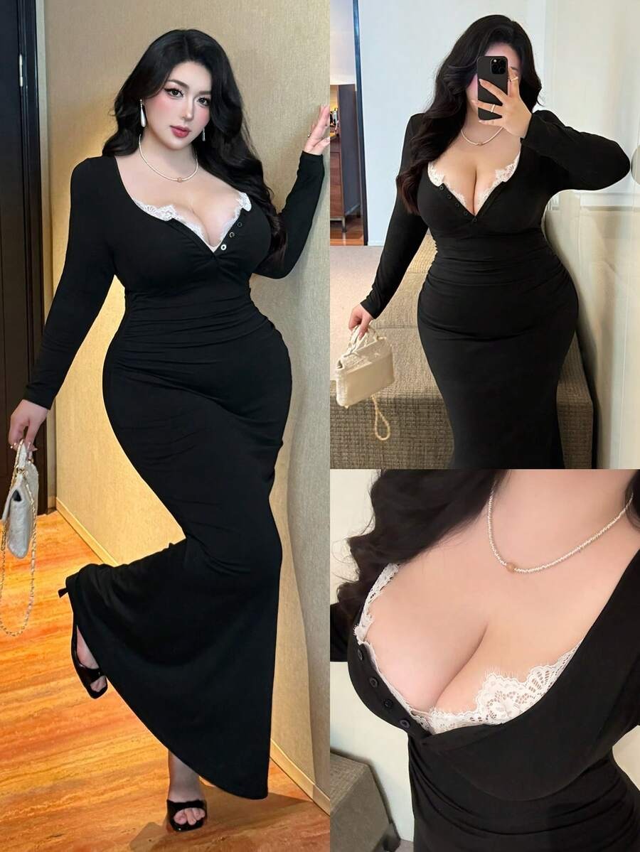 SHEIN Flirla فستان أنيق طويل – أسود