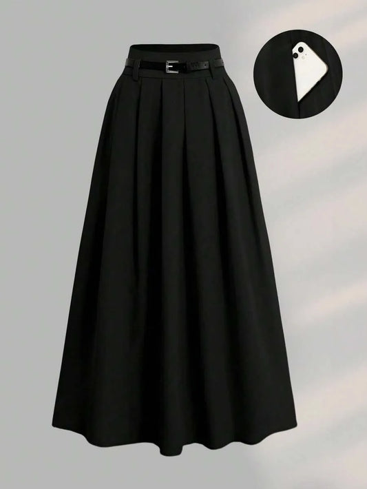 SHEIN A-Line تنورة كاجوال طويلة بخصر عالي وطيات