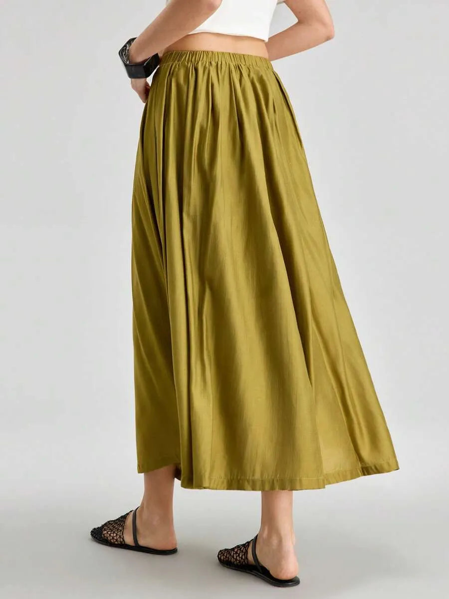 SHEIN Ontre تنورة نسائية طويلة بخصر مطاطي وطيات أنيقة من