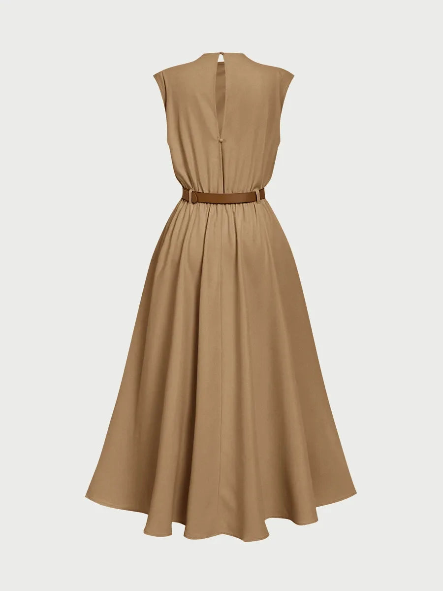 SHEIN MOD فستان نسائي بدون أكمام مع حزام بلون كاكي