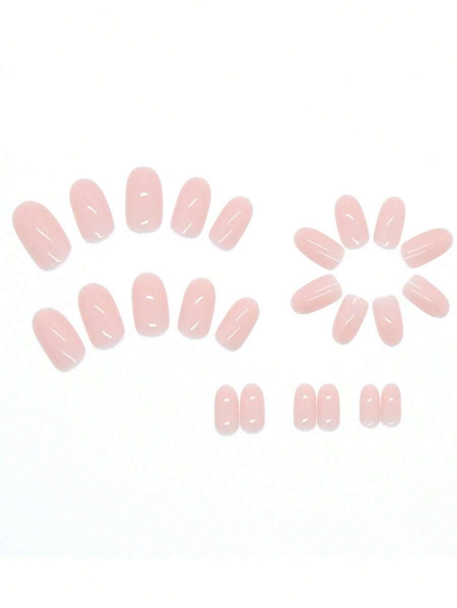 SHEIN طقم أظافر أكريليك بيضاوية – 24 قطعة وردي وبيج