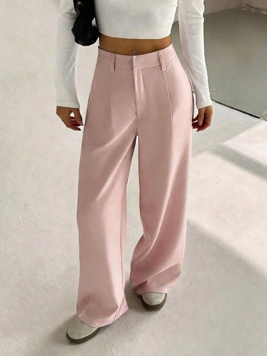 SHEIN Flirla بنطال نسائي أنيق واسع بخصر منخفض بلون وردي