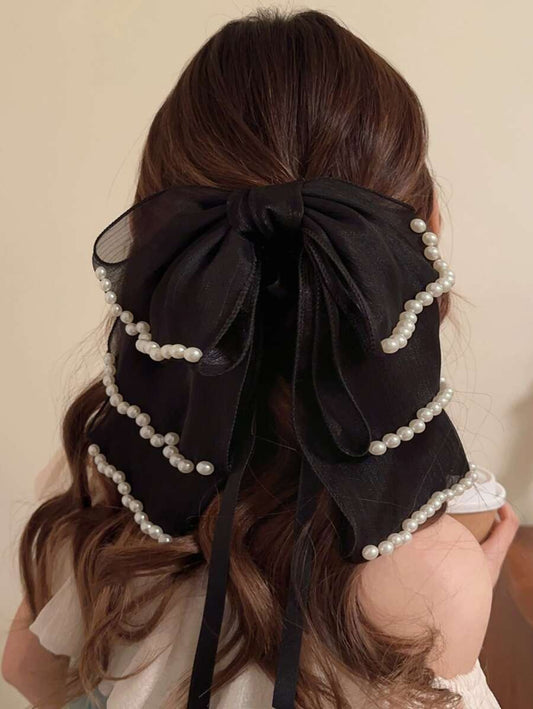 SHEIN مشبك شعر بفيونكة شريطية مع لؤلؤ