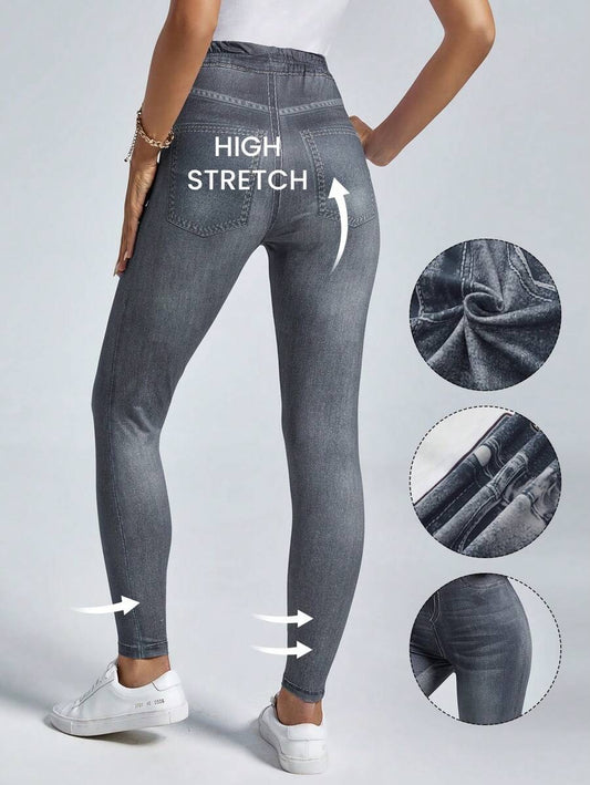 SHEIN بنطلون لقينز نسائي ضيق بتأثير الجينز