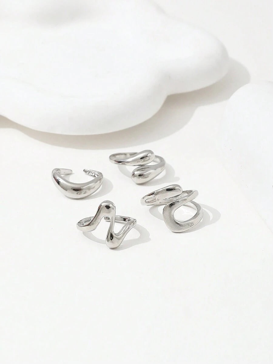 SHEIN مجموعة 4 خواتم فضية بتصميم دائري مفتوح