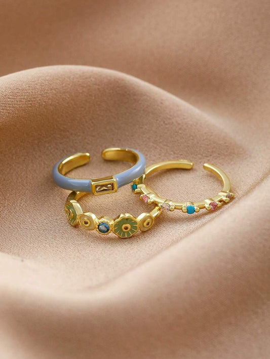 SHEIN طقم 3 أطواق مزينة بالزهور والزركونيا