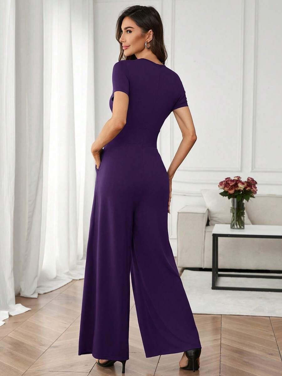 SHEIN Clasi جمبسوت ارجواني قصيرة الأكمام