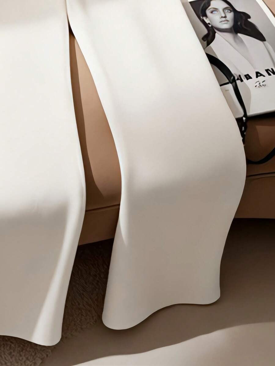 SHEIN بنطلون أبيض أنيق بقصة مستقيمة للكاحل