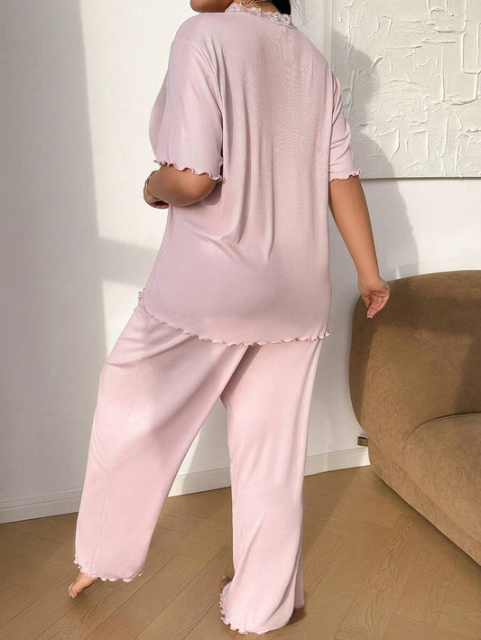 SHEIN طقم بيجامة وردي ناعم بعقدة فراشة