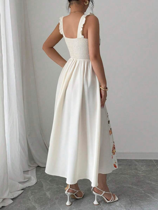 SHEIN فستان مشمشي مزين بزهور أنيقة