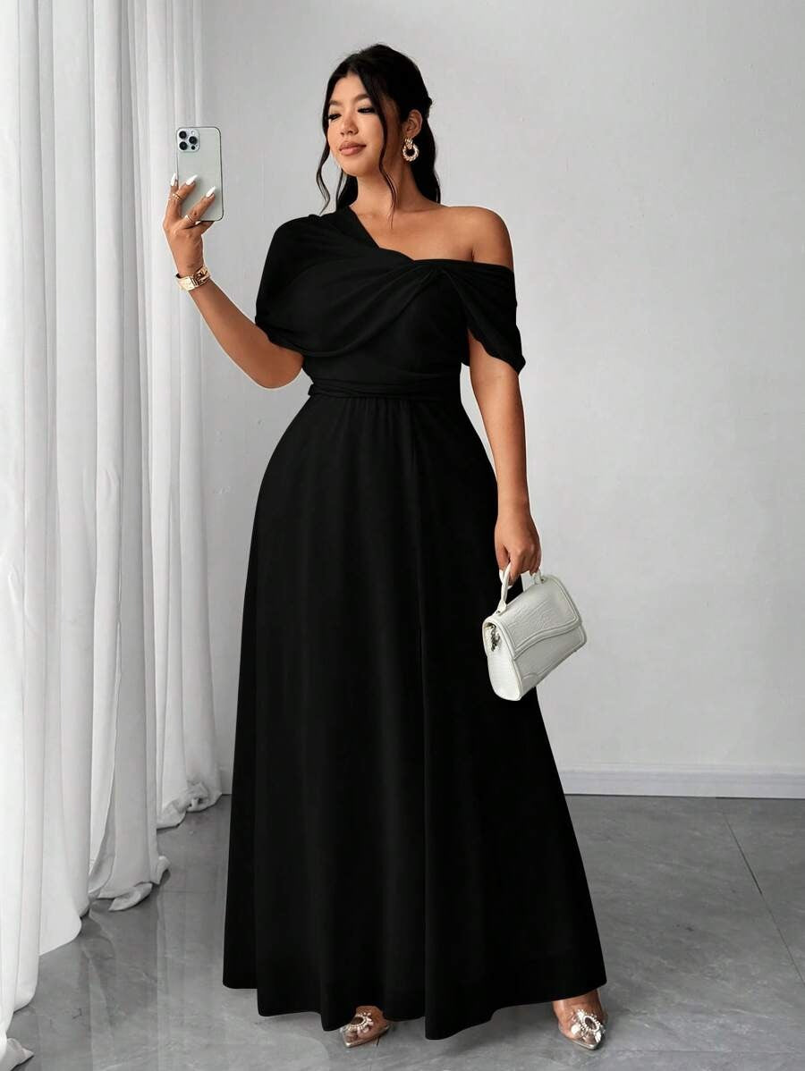 SHEIN فستان طويل أنيق من الشيفون بكتف واحد