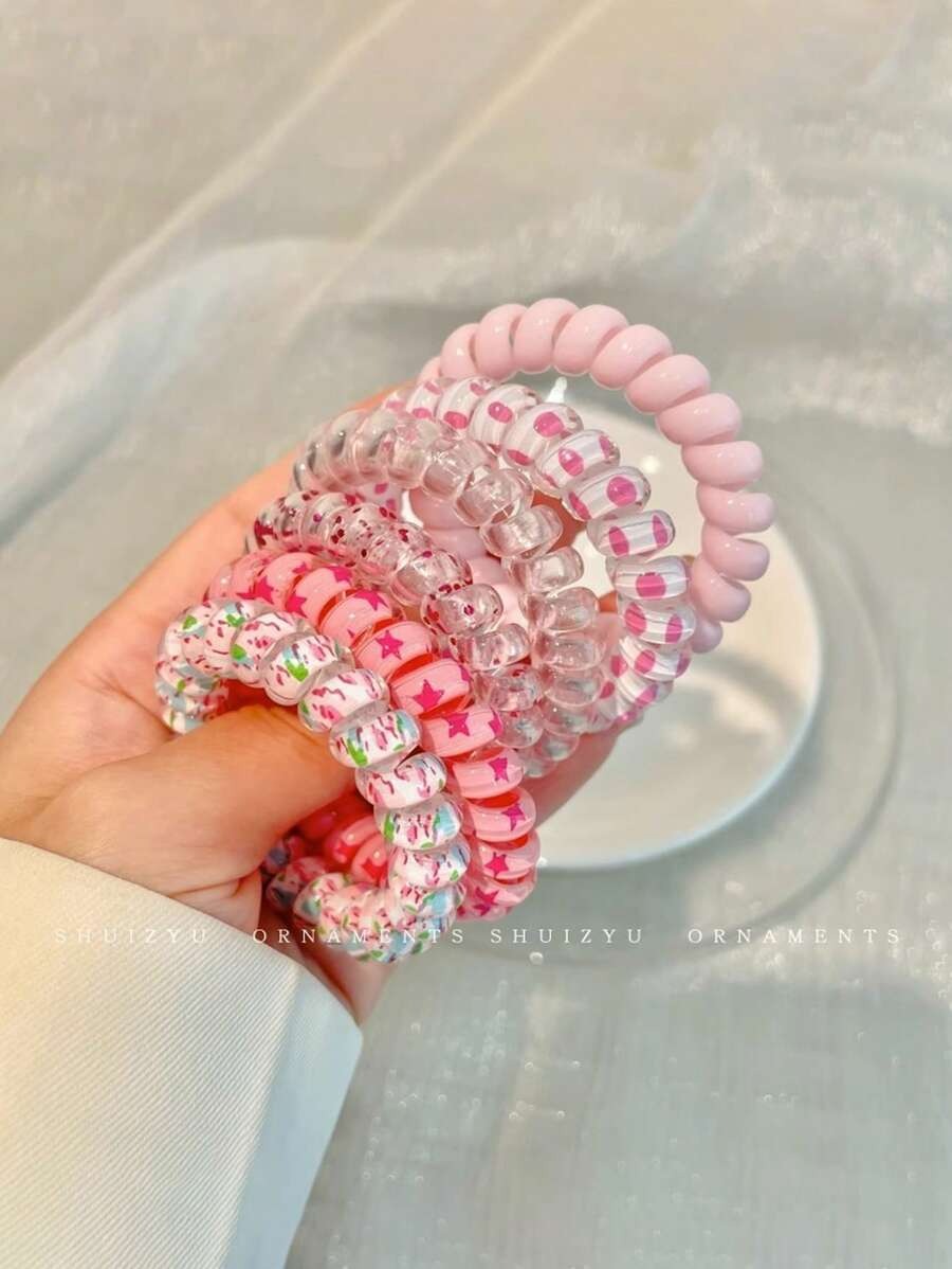 SHEIN  عبوة 6 قطع من ربطات الشعر الحلزونية بنقوش زهرية