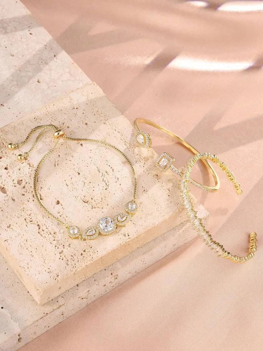 SHEIN راکول أساور مفتوحة مطلية بالذهب عيار 18 مع الزركونيا 3 قطع
