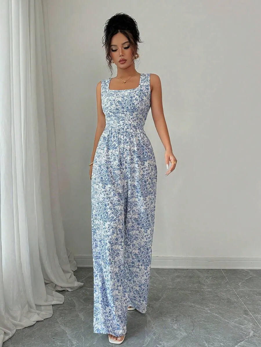SHEIN Breezaya جمبسوت زهرية أنيقة بظهر مكشوف من