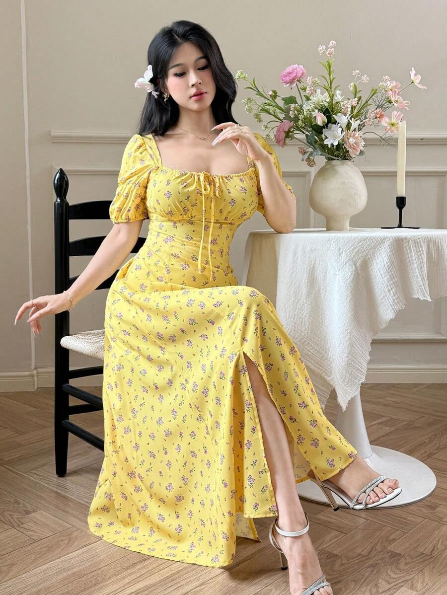 SHEIN Modelyn Sylvan Green فستان صيفي طويل بنقشة زهور لون