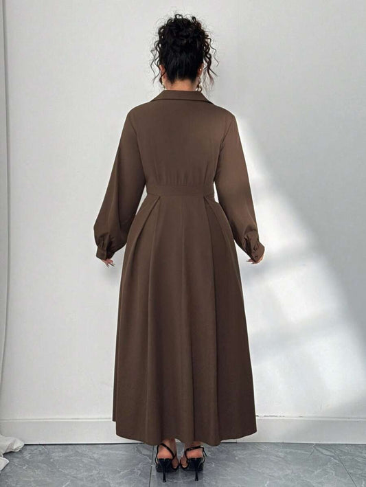 SHEIN فستان قميص أنيق بأكمام كاملة واسعة