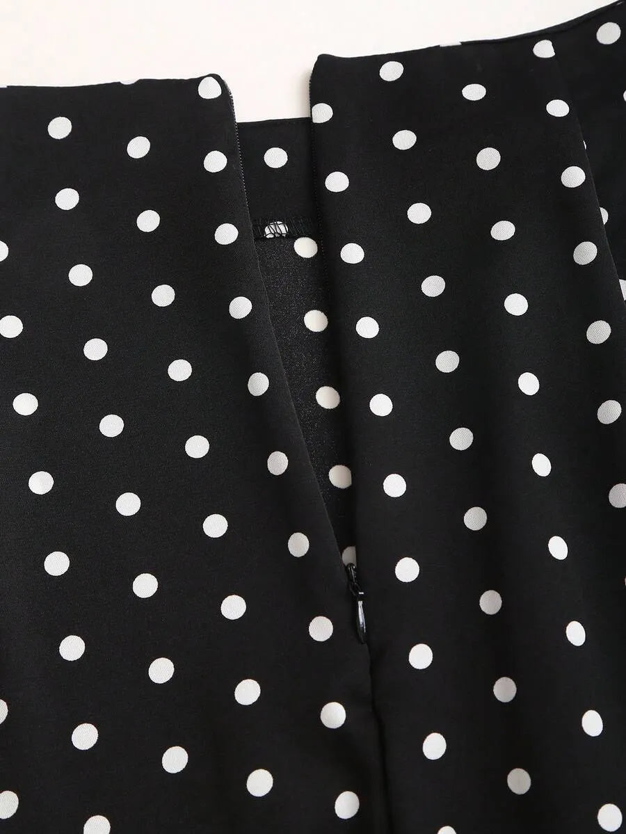 SHEIN Sweetra تنورة ميدي أنيقة بخصر عالٍ وطبعة نقاط البولكا