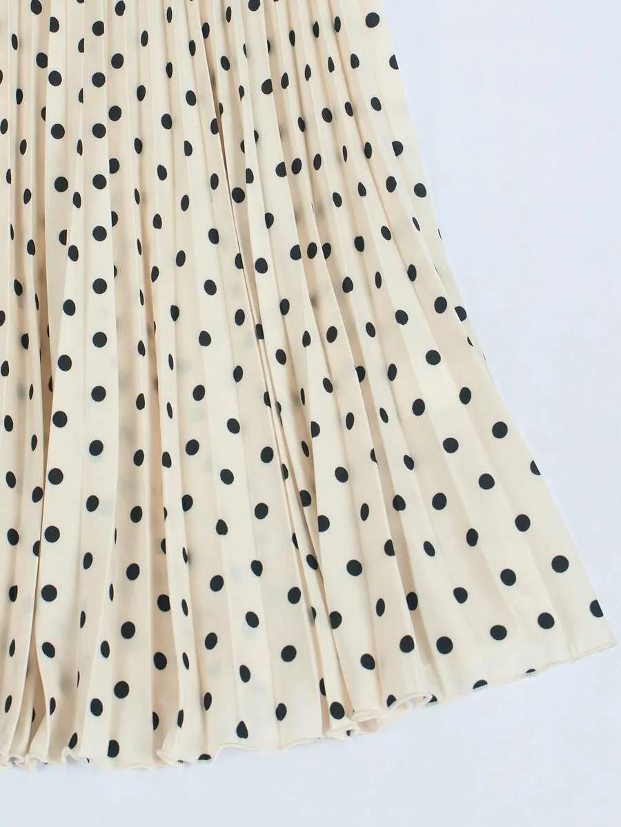 SHEIN Elenzga تنورة نسائية مطوية بنقط بولكا وأجزاء مرقعة من