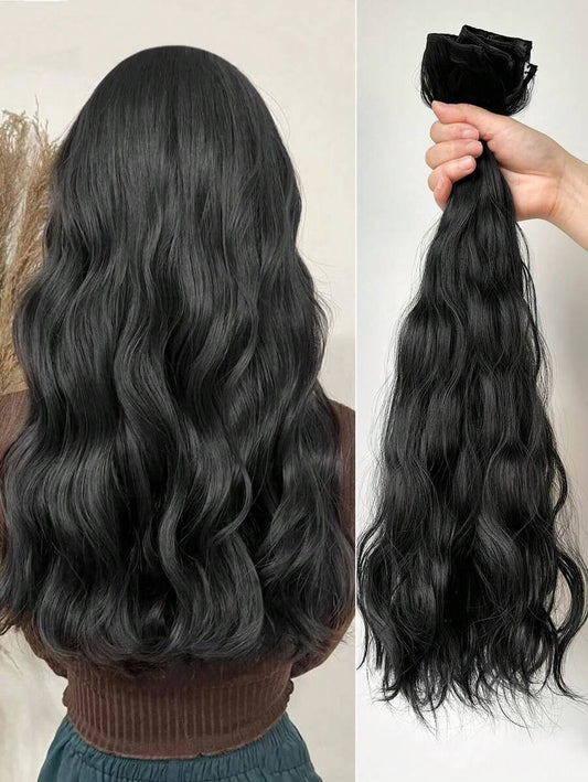 SHEIN مجموعة 3 قطع وصلات شعر بمشبك بلون أسود