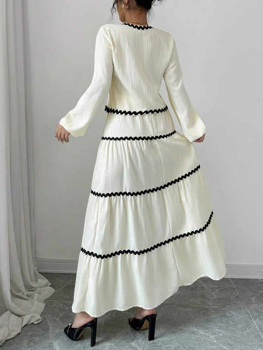 SHEIN Rafferiza طقم فستان بكشكشة أكمام وعقدة فرنسية وتنورة