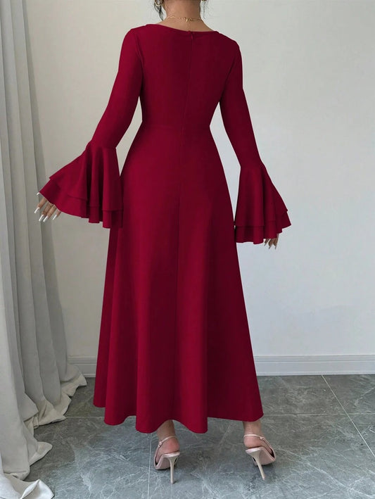 SHEIN Rafferiza فستان أحمر أنيق بأكمام واسعة