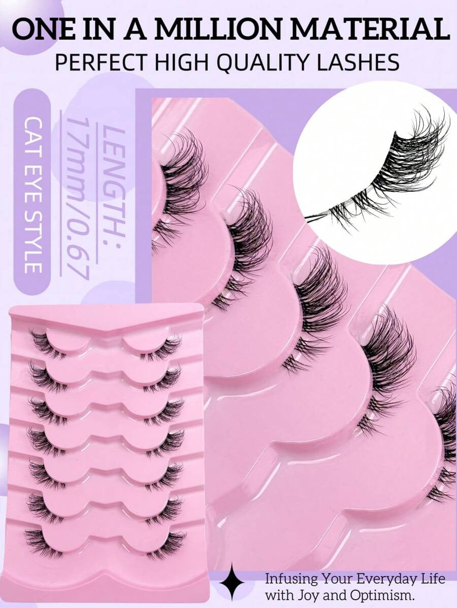 SHEIN رموش 7 أزواج نصفية طبيعية ذيل عين القطة