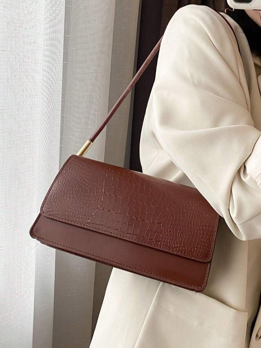 SHEIN حقيبة كتف بنية بطبعة التماسيح الأنيقة