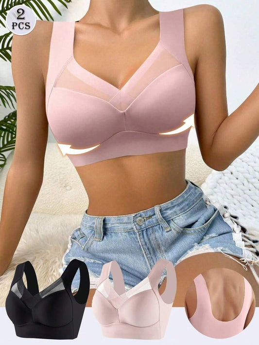 SHEIN طقم حمالة صدر قطعتين لون أسود و وردي