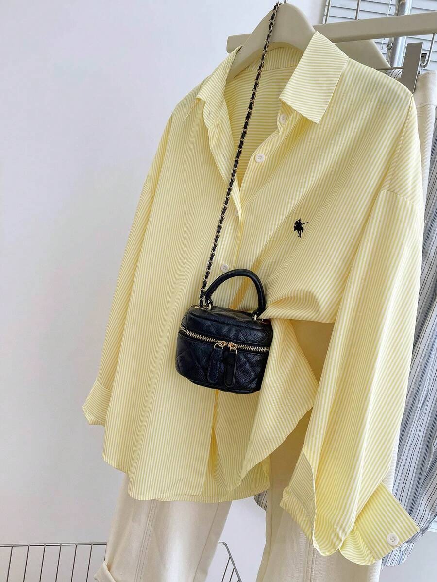 SHEIN قميص أصفر كاجوال وأكمام طويلة مميزة