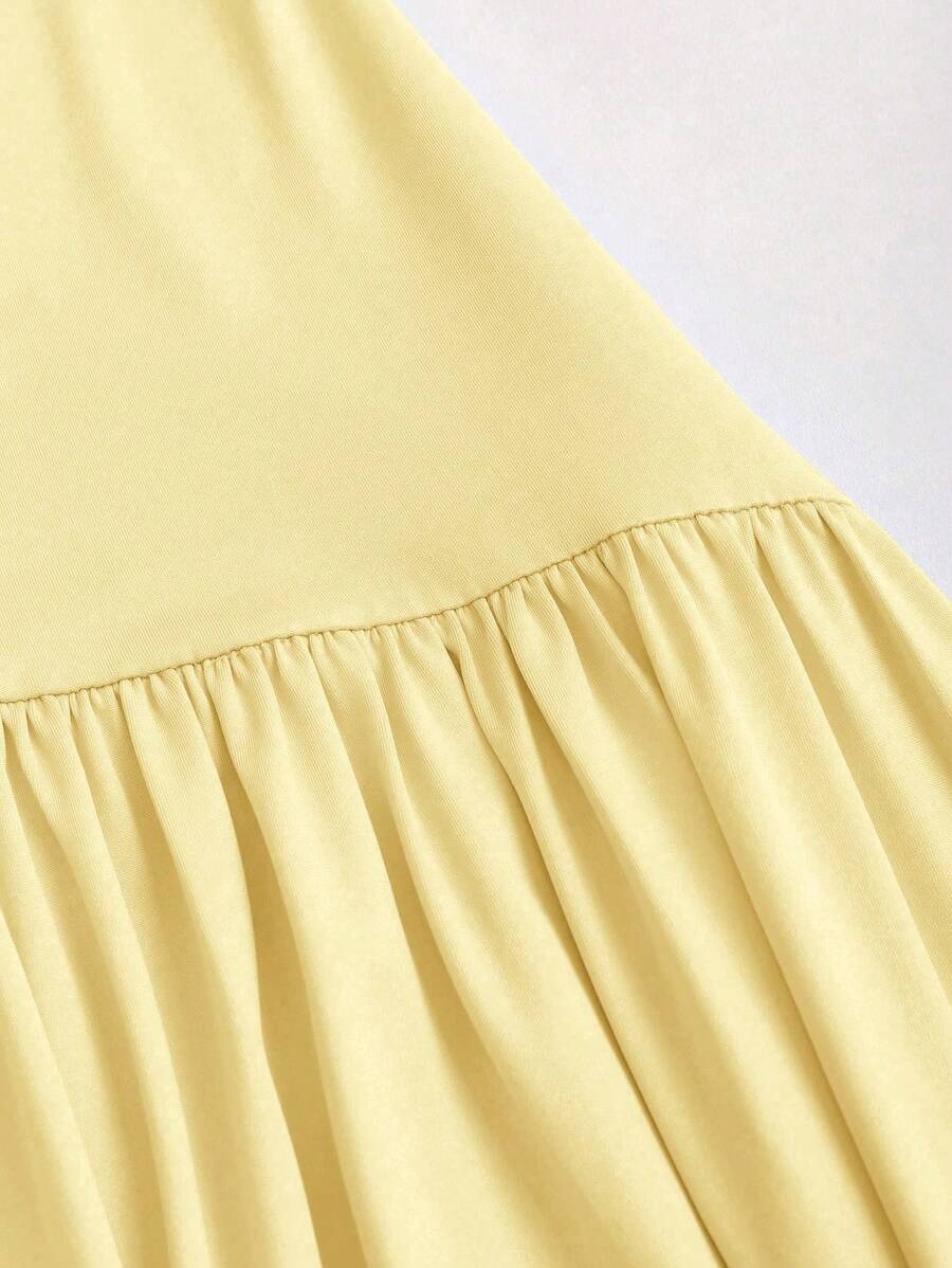 SHEIN Sweetra فستان طويل بلون أصفر أنيق بدون أكمام