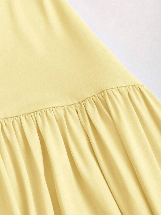 SHEIN Sweetra فستان طويل بلون أصفر أنيق بدون أكمام