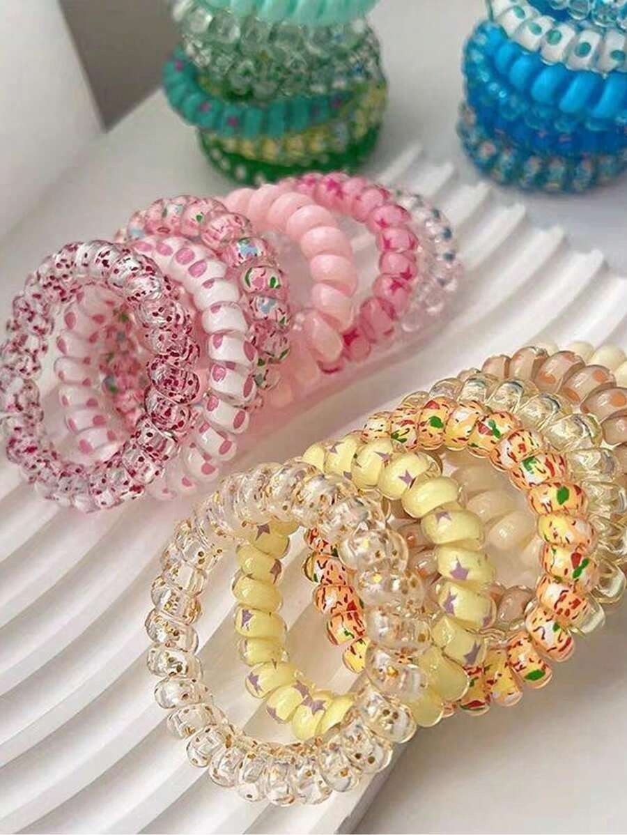 SHEIN  عبوة 6 قطع من ربطات الشعر الحلزونية بنقوش زهرية