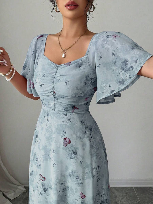 SHEIN Modelyn فستان شيفون صيفي بطبعة فراشات