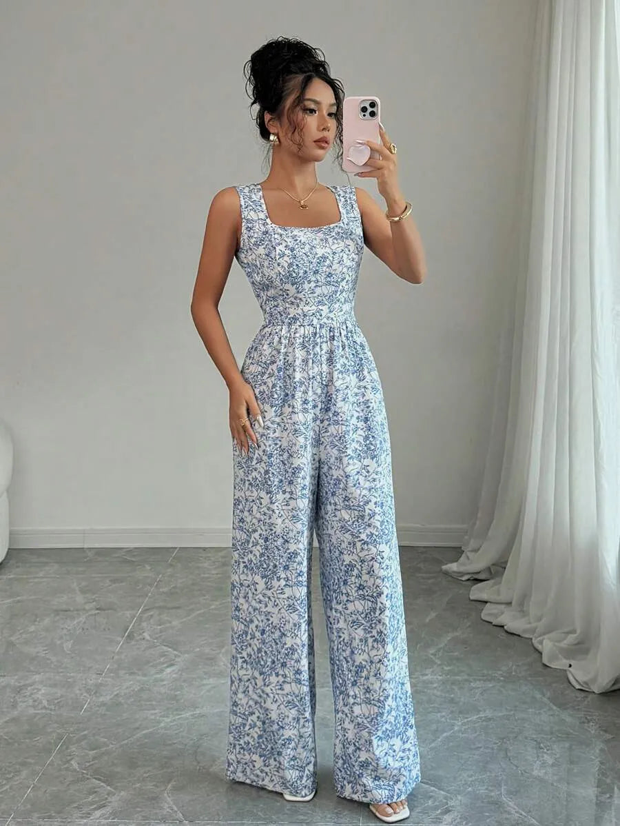 SHEIN Breezaya جمبسوت زهرية أنيقة بظهر مكشوف من