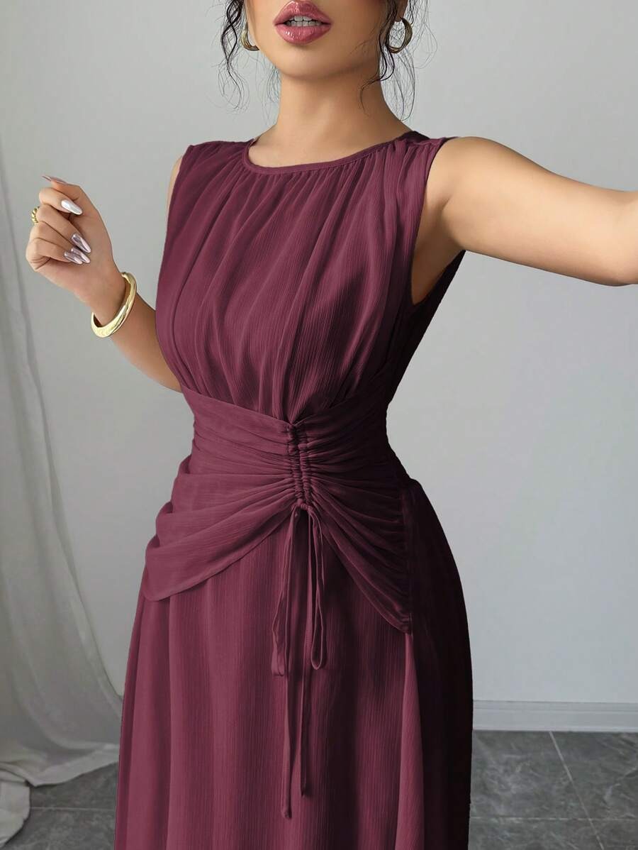 SHEIN Elenzga فستان ماكسي بلون كستنائي أنيق