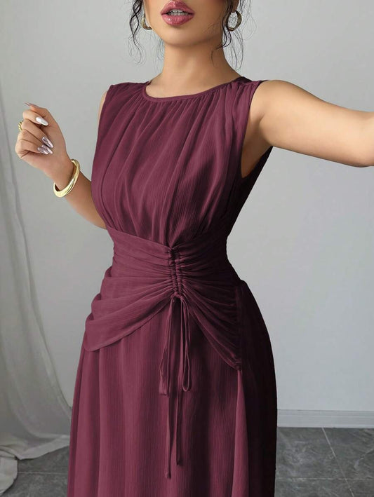 SHEIN Elenzga فستان ماكسي بلون كستنائي أنيق
