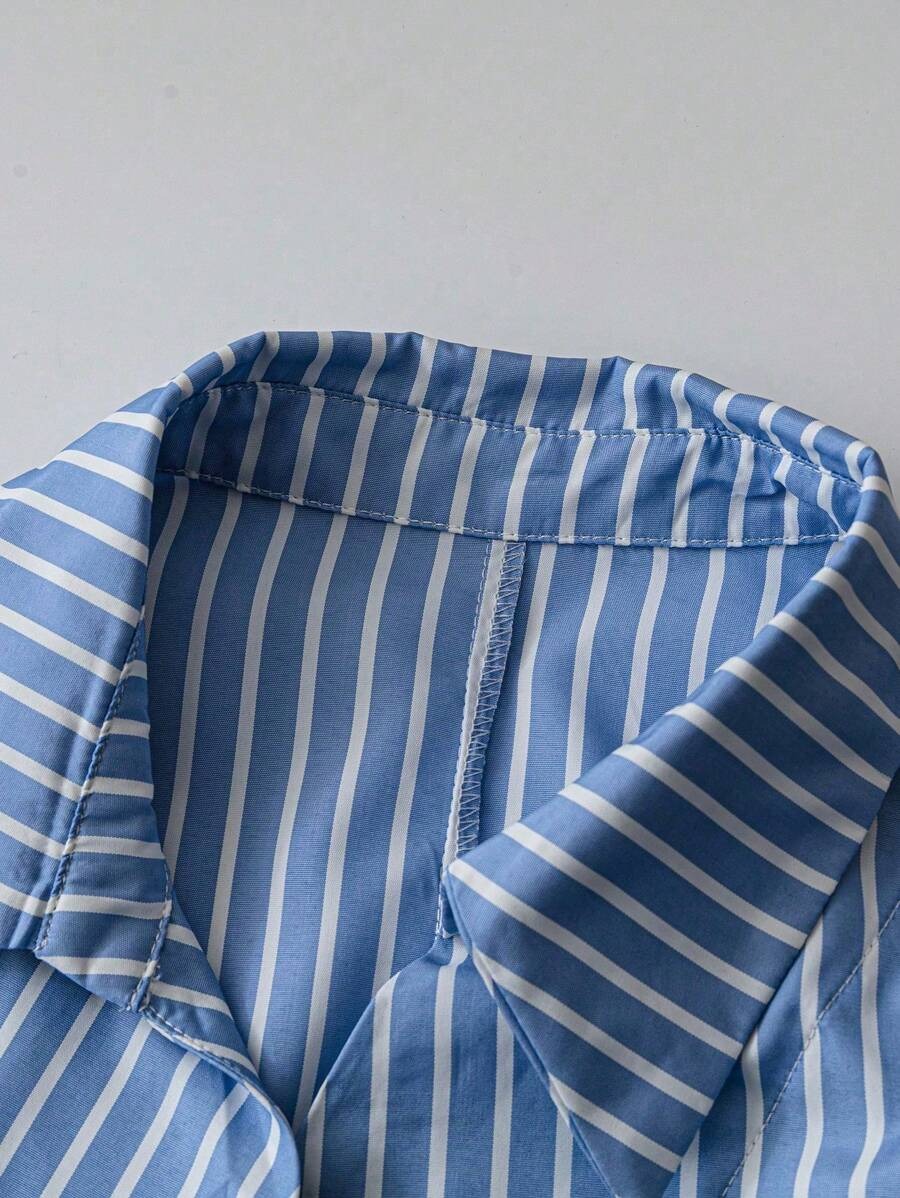 SHEIN Franclia بلوزة نسائية طويلة الأكمام بخطوط تنحّف الخصر