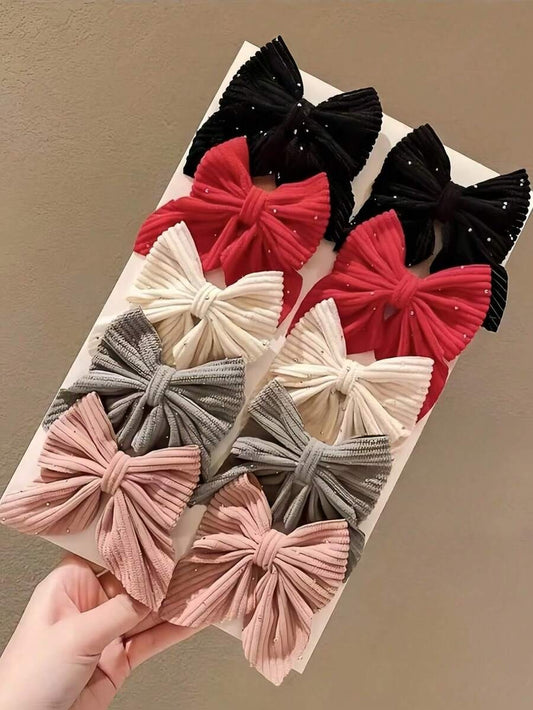 SHEIN مجموعة 10 مشابك شعر بفيونكة منقوشة مزينة بالراين