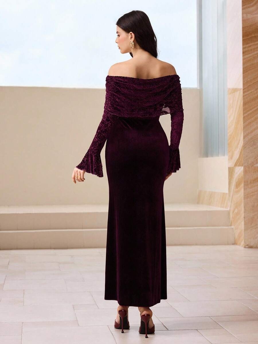SHEIN Modelyn فستان حفلة أحمر بطبعات زهرية
